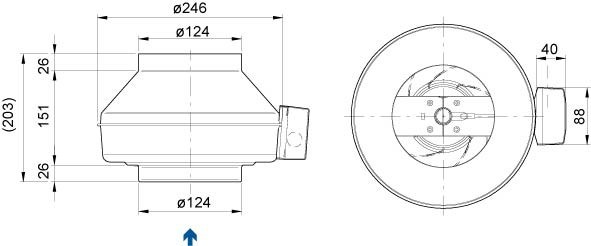 Размеры вентилятора Systemair K 125 XL sileo