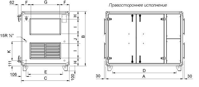 Размеры и схема подключения вентиляционной установки Systemair TOPVEX SR06-R-CAV