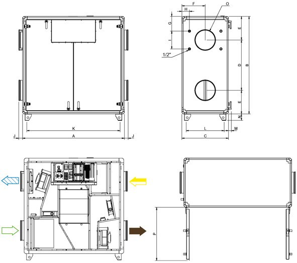 Размеры и схема установки Systemair TOPVEX SC04 L-CAV