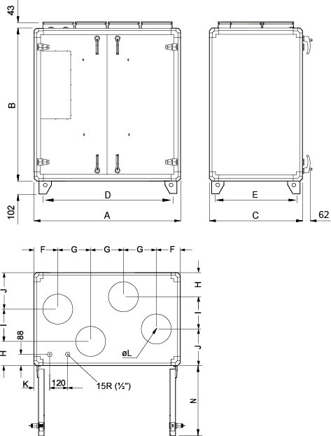Размеры и схема подключения Systemair TOPVEX TR04 HWH-L-CAV