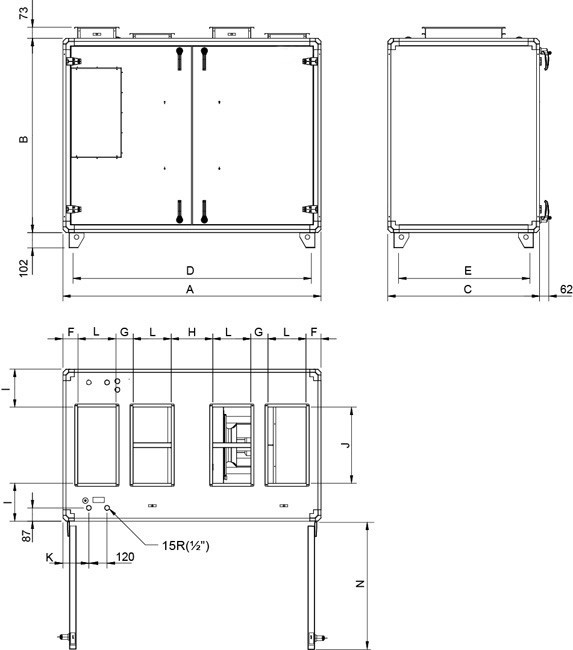 Размеры Systemair TOPVEX TR06EL-L-CAV