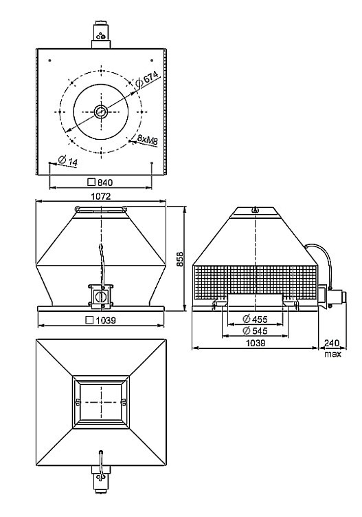 Размеры вентилятора Systemair DVG-H 630D4-6-S/F400