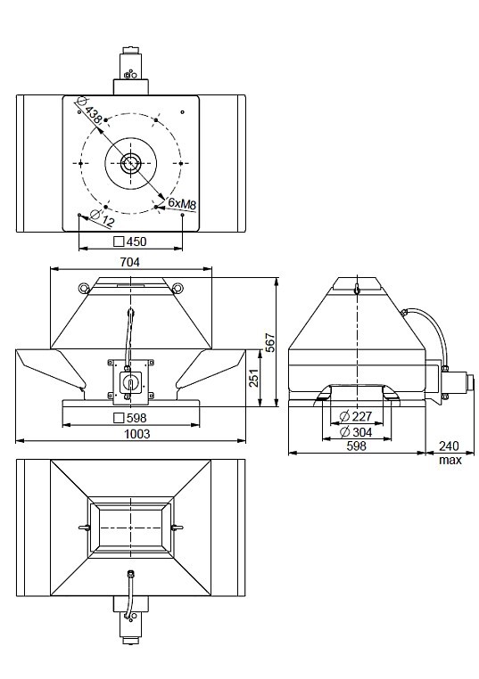 Размеры вентилятора Systemair DVG-V 355D4-8/F400