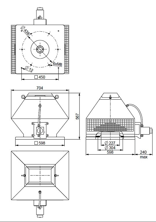 Размеры вентилятора Systemair DVG-H 355D6/F400
